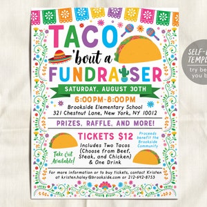 Taco Fundraiser Flyer Editable Template, Fiesta Mexican Night Dinner Charity, Church Community PTO PTA School Benefit Event Youth Sports