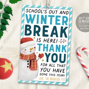 Modelo editável de etiquetas para presentes de Natal, férias de inverno, obrigado, boneco de neve, etiqueta de inverno, funcionários, professores, escola, PTO, PTA, agradecimento de presente de feriado