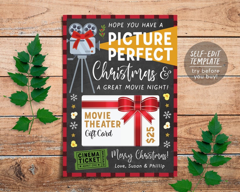 Christmas Movie Theater Gift Card Holder Editable Template - Etsy