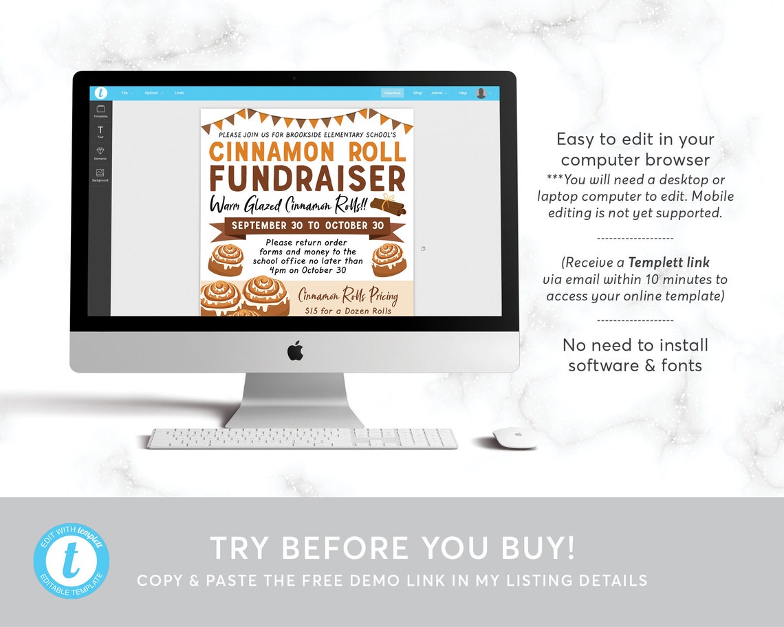 Cinnamon Roll Fundraiser Flyer Editable Template Cinnamon - Etsy
