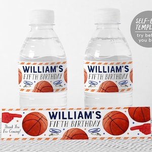 Basketball Wasserflaschenetiketten bearbeitbare Vorlage, Basketball-Geburtstagsfeier-Flaschenverpackung Getränkeanhänger, Kindersport Es ist Spielzeit Slam Dunk