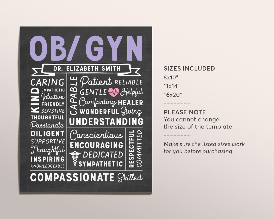 Editable OBGYN Chalkboard Gift Print Template Gynecologist - Etsy