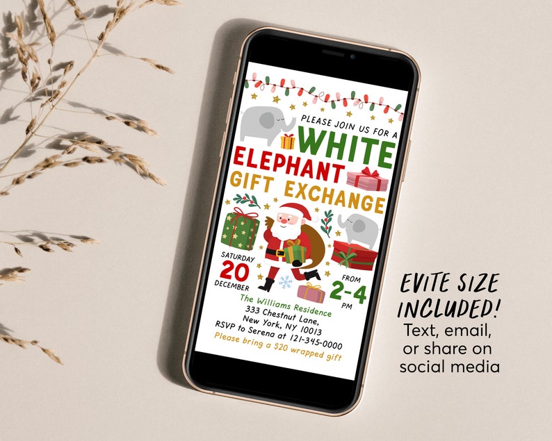 White Elephant Gift Exchange Invitation Editable Template Etsy