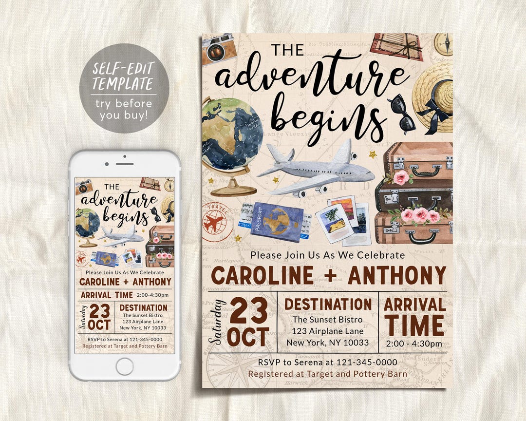 Adventure Couple's Shower Invitation Editable Template, the Adventure ...