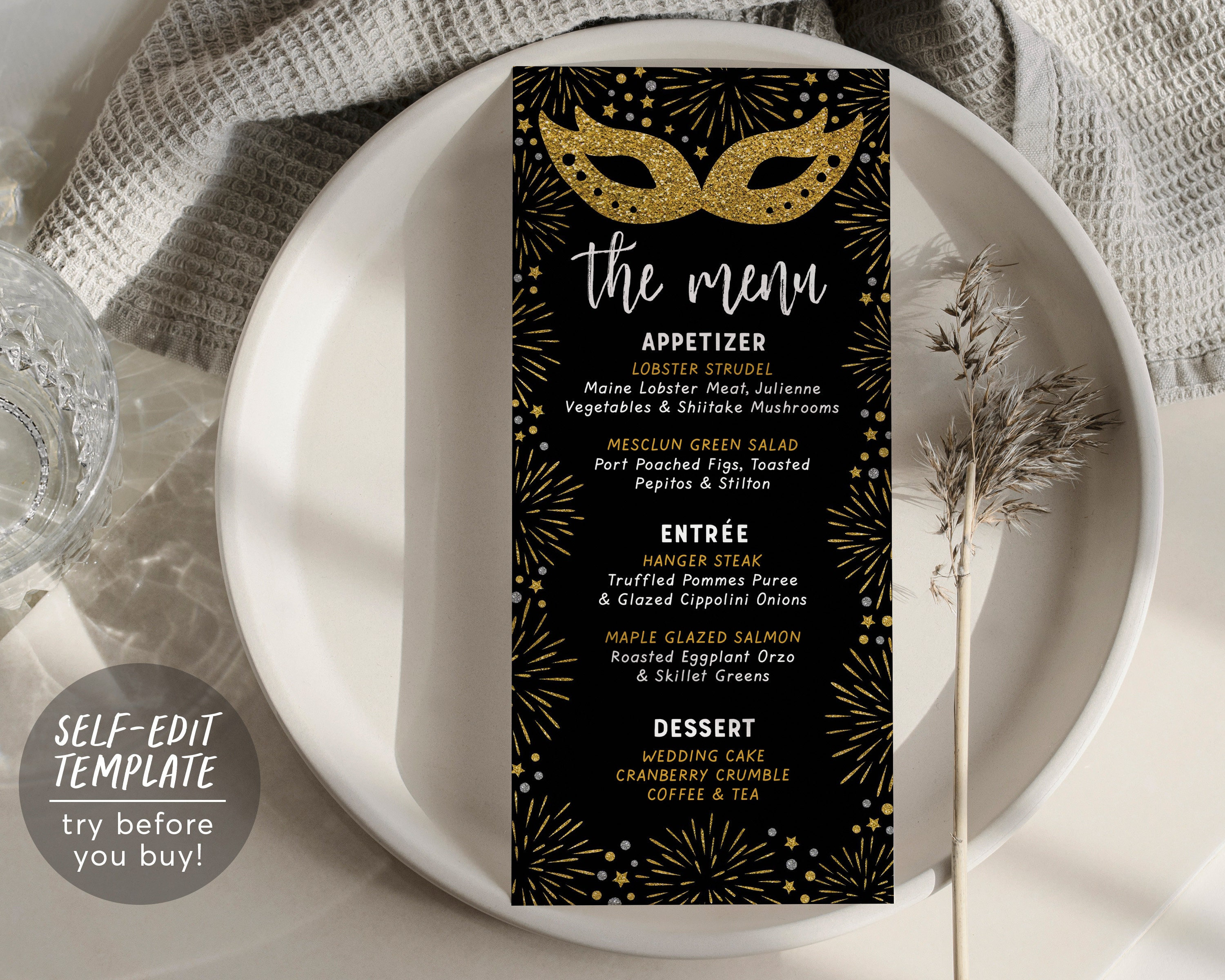 Masquerade Dinner Menu Editable Template Engagement Party Etsy Australia