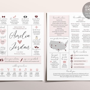 Bohemian Dusty Rose Wedding Program Template, Boho Infographic Reception Program, Wedding Timeline, Unique Ceremony Program, Wild Rose Pink