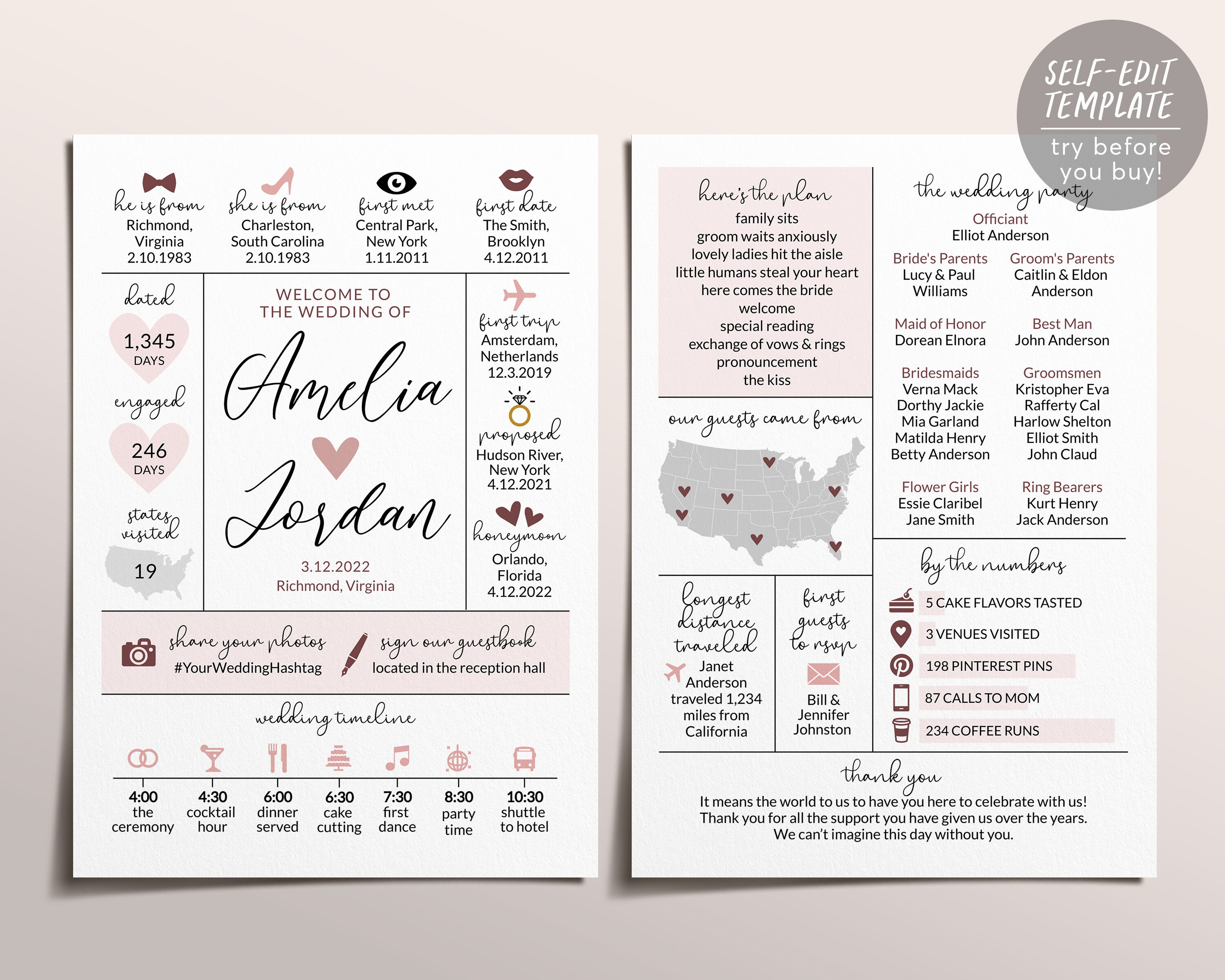 Bohemian Dusty Rose Wedding Program Template Boho Infographic In Wedding Infographic Template