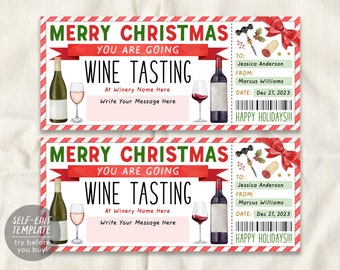 Christmas Wine Tasting Gift Voucher Editable Template, Surprise Wine Tasting Ticket Gift Certificate, Winery Vineyard Day Trip Coupon Reveal