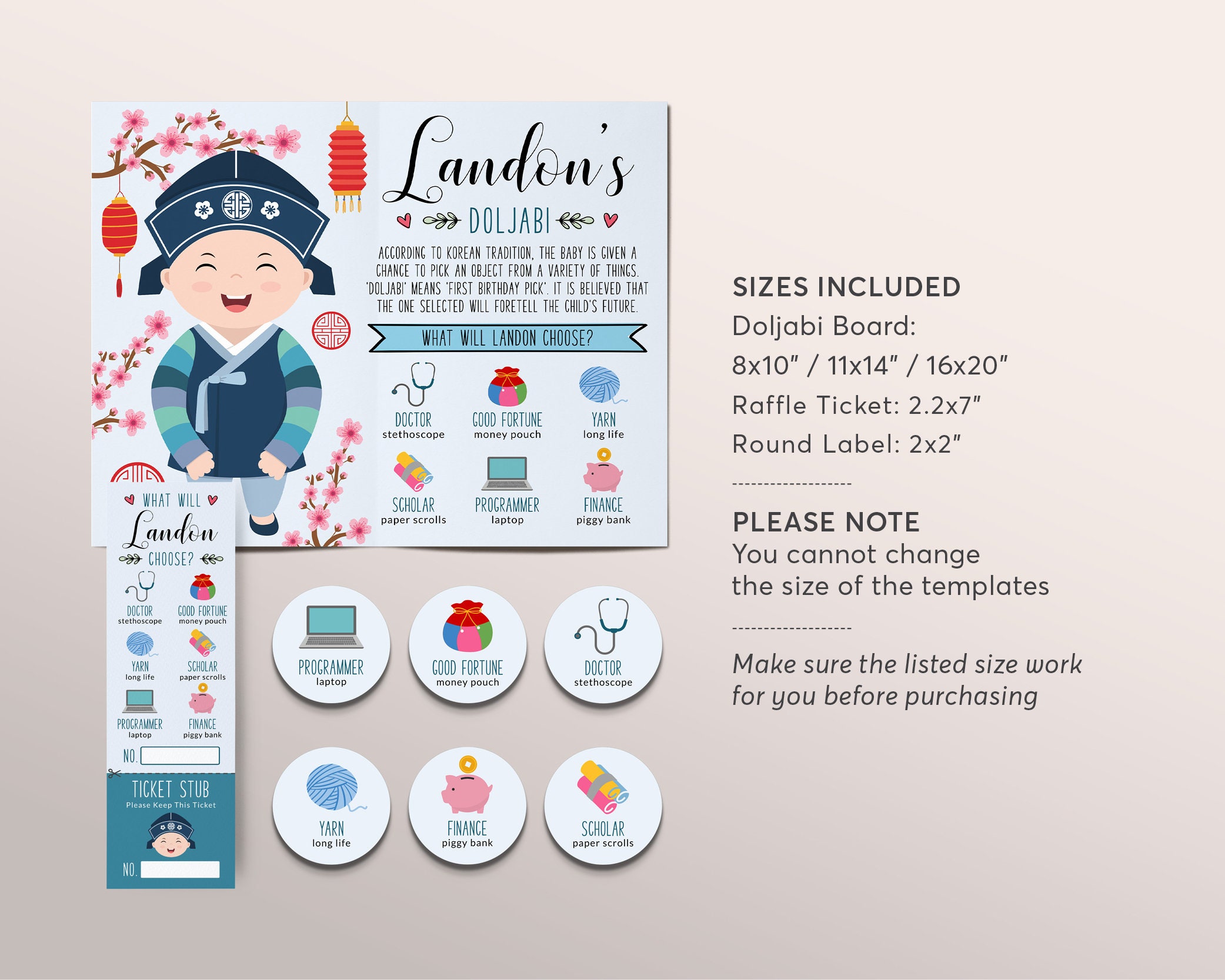 Boy Doljabi Board Sign Editable Template Doljanchi Korean - Etsy Australia