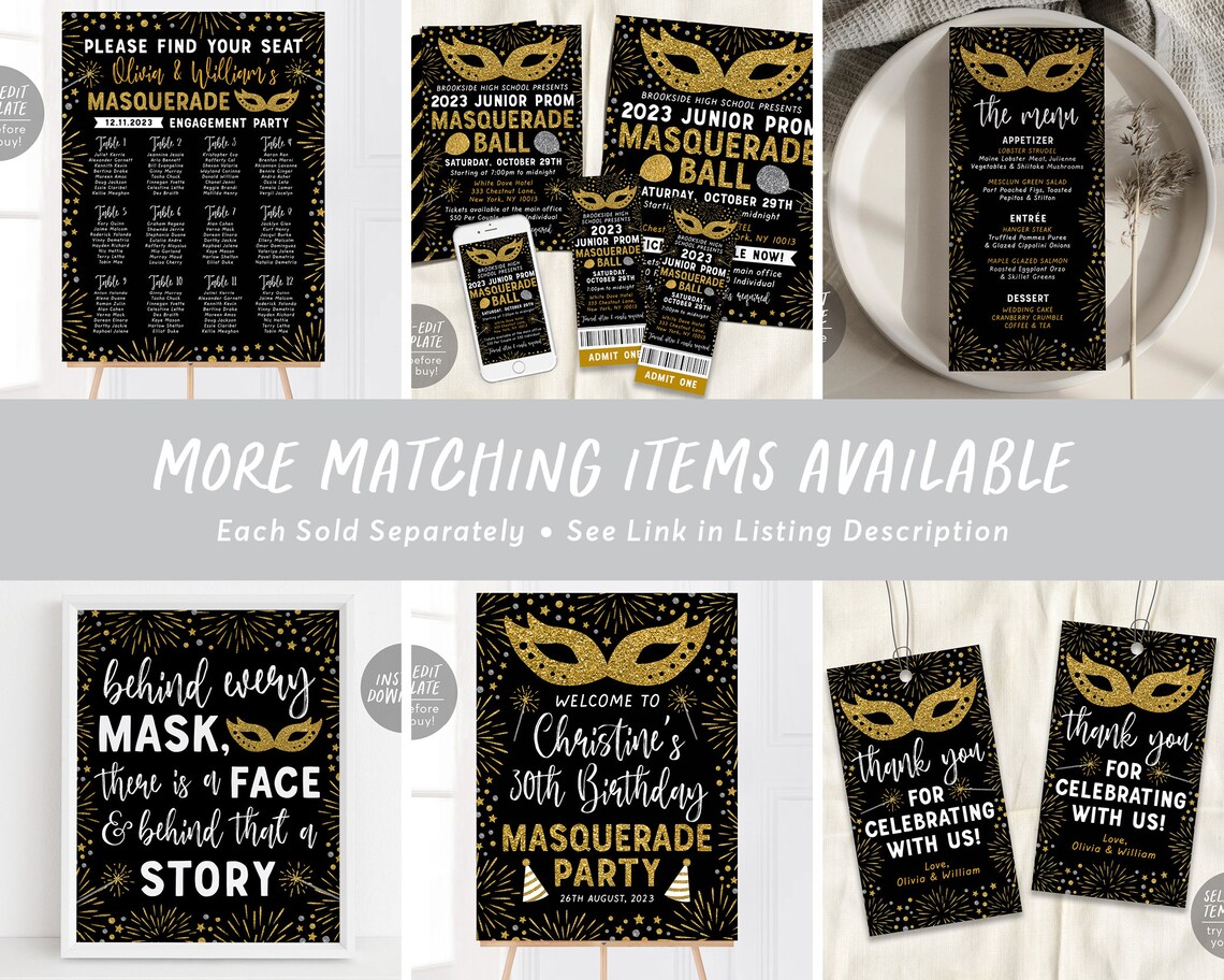 Masquerade Birthday Invitation Editable Template 30th - Etsy