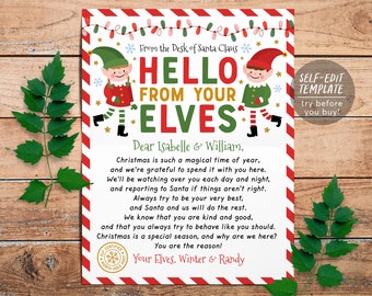 Hello Letter from Elves Editable Template, Elf Arrival Note, First Time New Elves Visiting Letter Welcome Letter