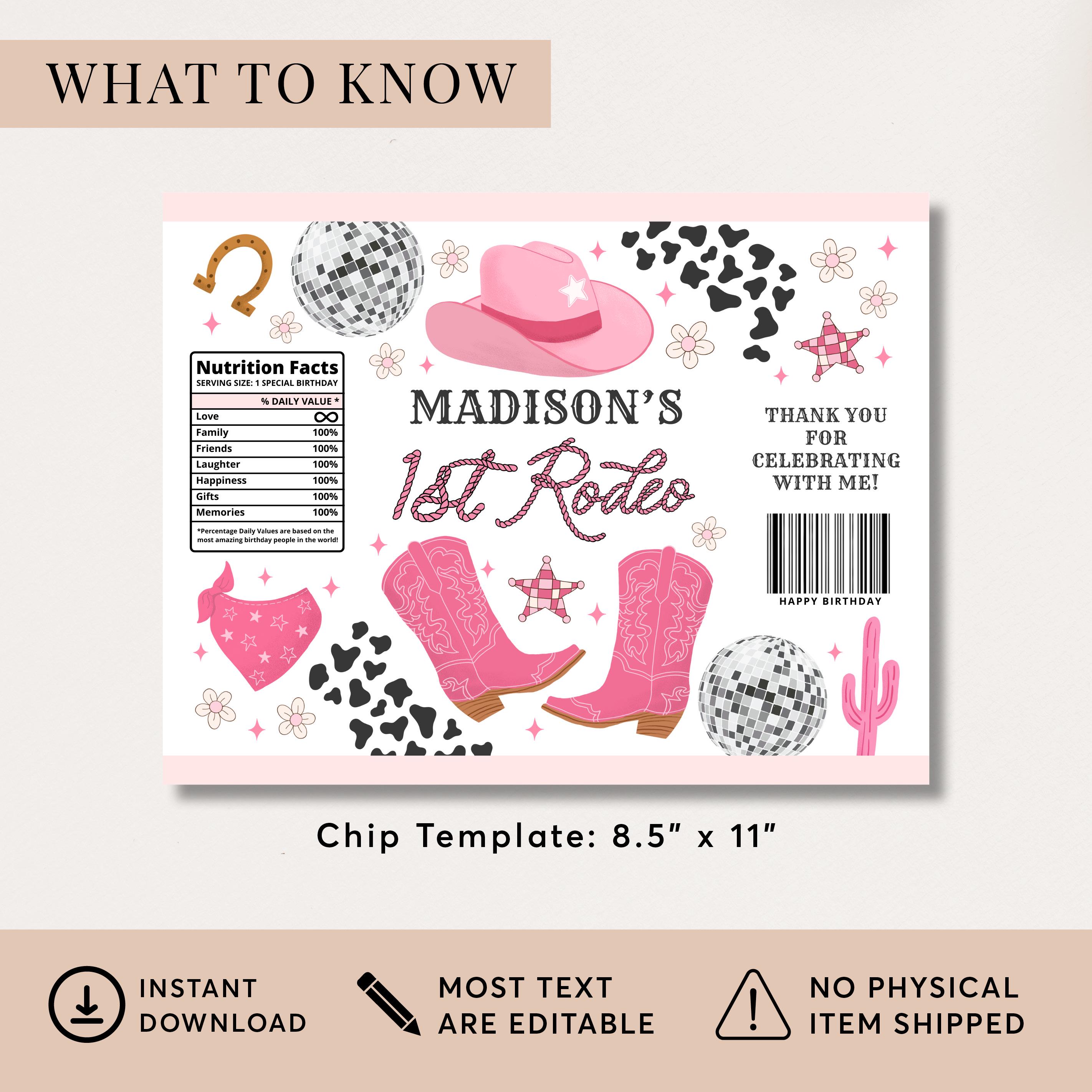 My First Rodeo Chip Bag My First Rodeo Chip Bag Template, Space Cowgirl Party Favors, Disco ...