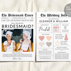 Modelo de jornal editável para proposta de madrinha, cartão informativo para madrinha, infográfico para impressão de cartão informativo para proposta de madrinha