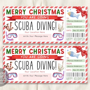 Christmas Scuba Diving Ticket Editable Template, Surprise Snorkeling Experience Reveal Gift Voucher, Deep Sea Diving Trip Gift Certificate