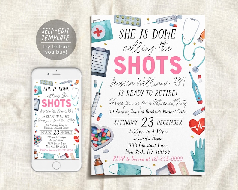 Nurse Retirement Invitation Editable Template
