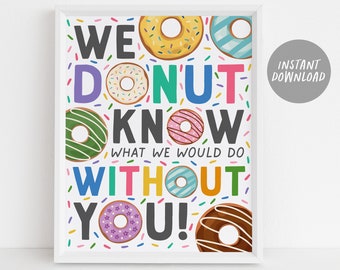 Donut Appreciation Sign Poster Printable, Donut Know What We Would Do Without You Thank You Party Decor, Staff Nurse Staff Teacher Volunteer