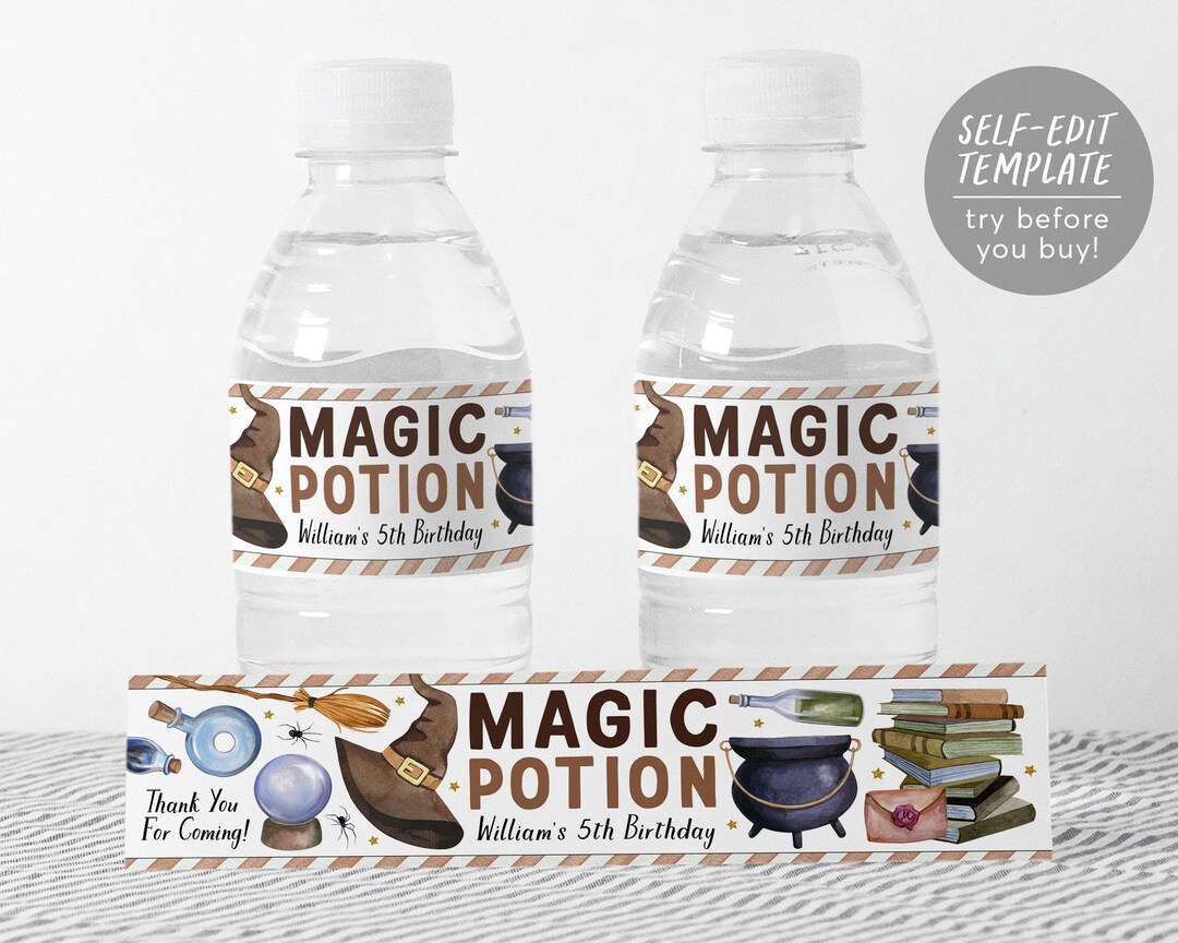 Wizard Water Bottle Labels Editable Template, Magic Potion Birthday ...
