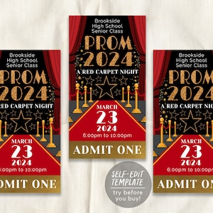 Red Carpet Prom School Dance Tickets Bearbeitbare Vorlage, Heimkehr Hollywood VIP Access Pass Ticket Party Invite, High School Senior Dance