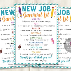 New Job Survival Kit Tag Editable Template, Career Congratulations Gift Idea, Welcome Staff Coworker Employee Gift Tags, Employee Treat