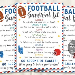 Kit de survie de football Étiquettes cadeaux Modèle modifiable, Idée de cadeau d'équipe de joueur de football, Sports scolaires pour enfants, Étiquettes de friandises, Entraîneurs Game Day