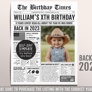 2023年誕生日新聞編集可能テンプレートに戻る、1 2 3年前、1歳2歳3歳の誕生日サインデコレーション男の子または女の子の子供用デコレーション