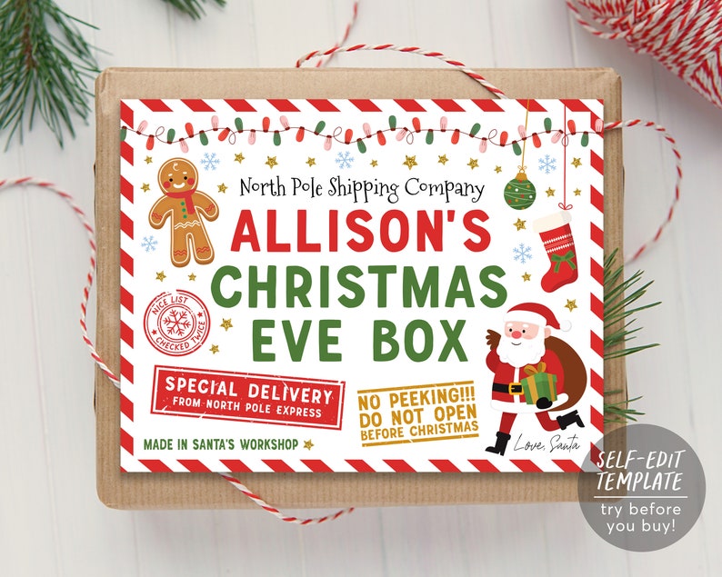 Christmas Eve Box Label Editable Template Xmas Eve Crate Etsy