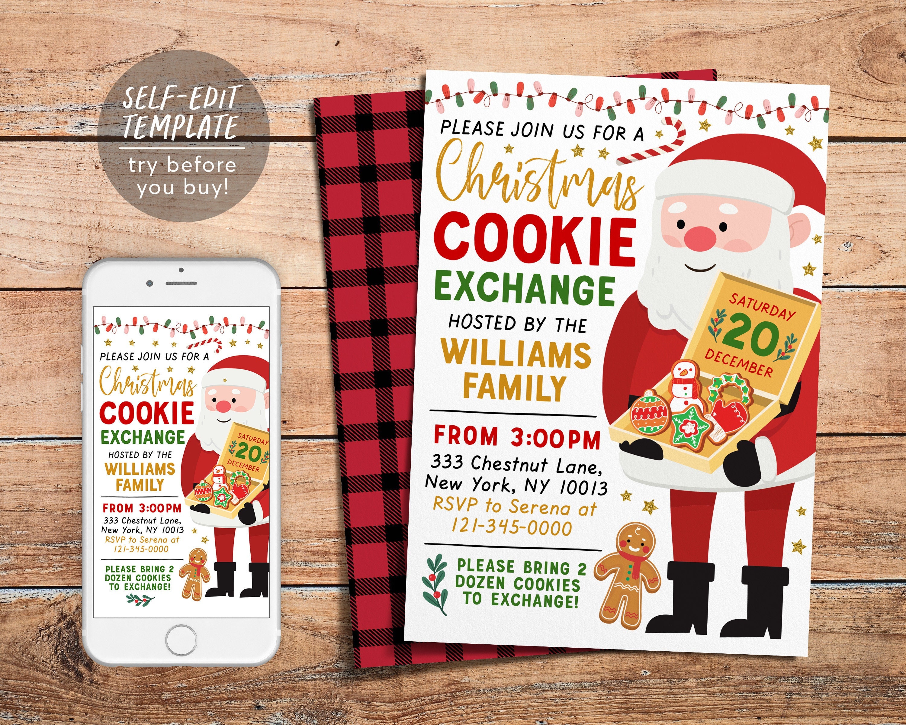 christmas cookie exchange invitation editable template, xmas