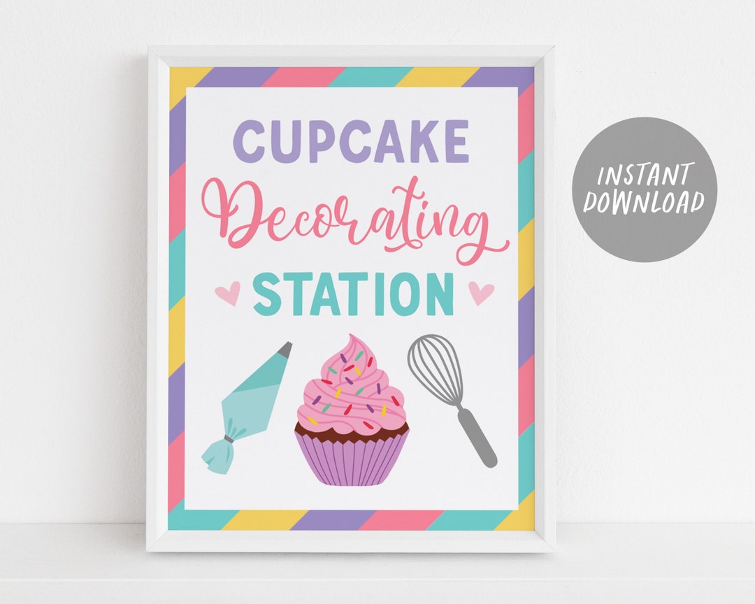 Cupcake Decorating Station Sign Printable, Girl Baking Party Birthday ...