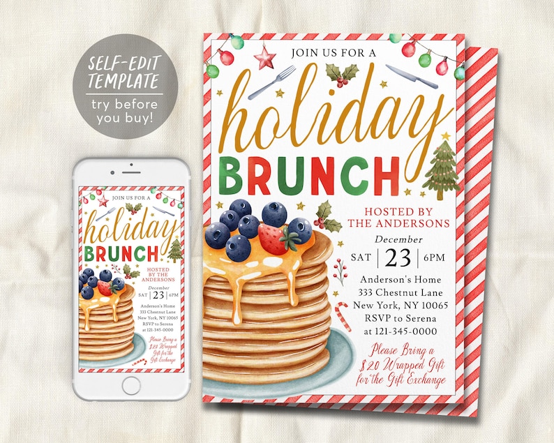 Holiday Brunch Invitation Editable Template