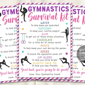 Gymnastics Survival Kit Gift Tags Editable Template, Gymnast Gift Idea, Gymnastics Team Tryouts Kids Girl Competition, Team Appreciation