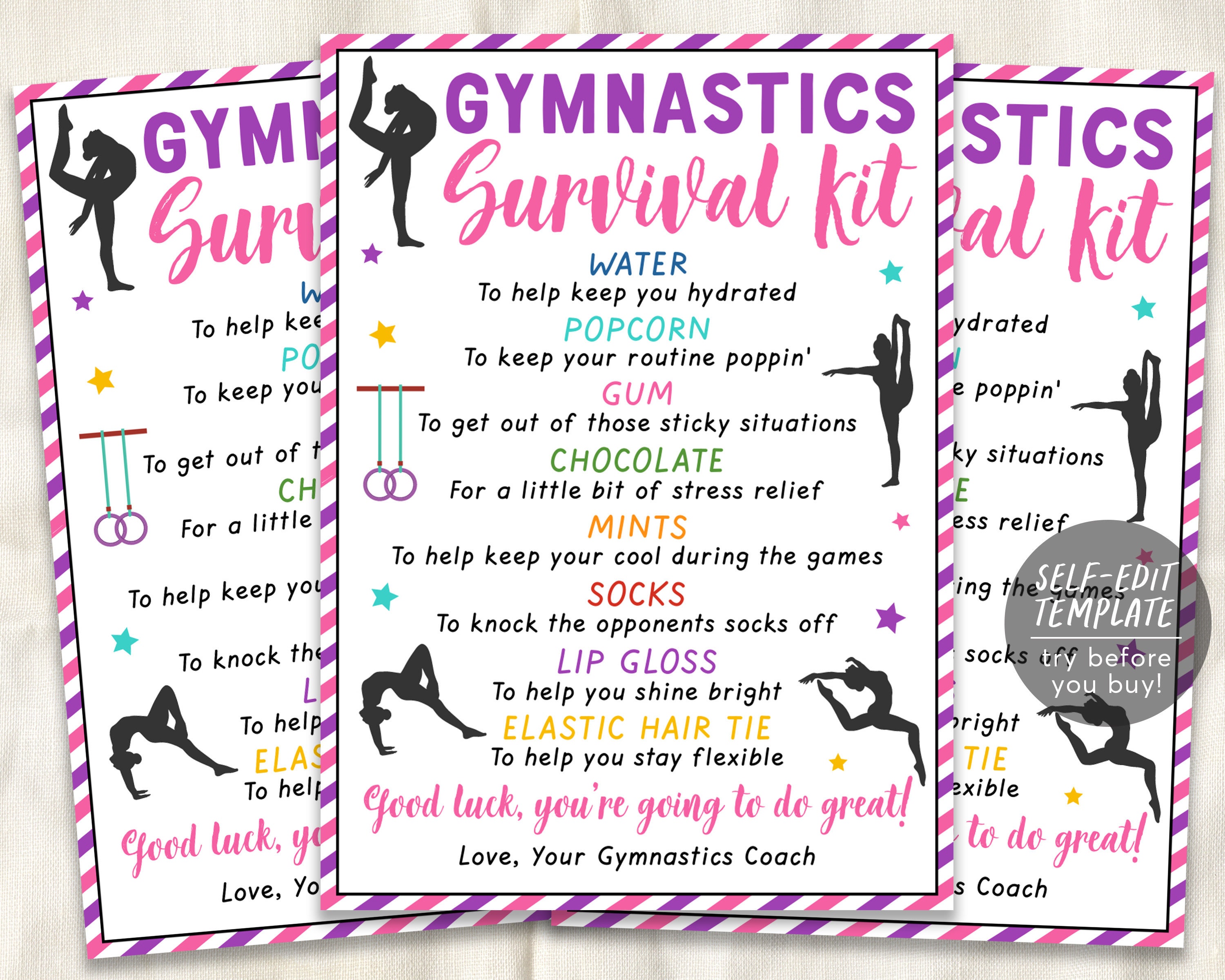 Gymnastics Good Luck Favor Tags, Gymnastics Gifts PDF File Instant Download  Have a Extra Great Meet Gift Tags 