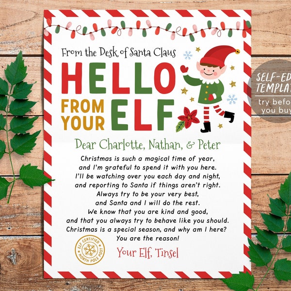 Hello Letter from Elf Editable Template, Elf Arrival Note, First Time New Elf Visiting Letter, Christmas Welcome Letter, Christmas Activity