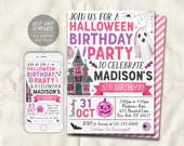 Halloween Birthday Invitation Editable Template, Girl Ghost Party Invite, Kids Spooktacular Halloween Costume Party Evite Haunted House