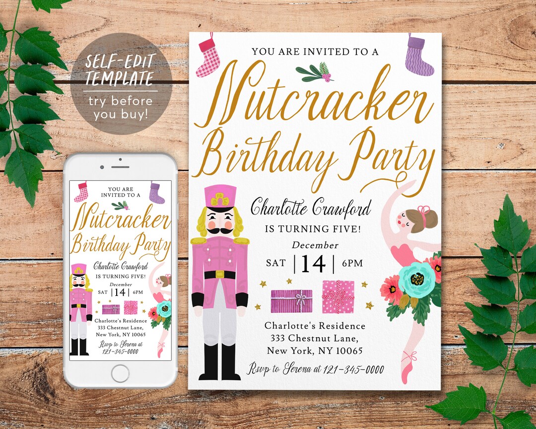 Nutcracker Birthday Party Invitation Editable Template, Blush Girl ...