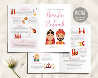 Editable Hindu Ceremony Program, Indian Wedding Program Portrait, Indian Wedding Ceremony, Hindu Wedding Ceremony Program, Hindu Infographic