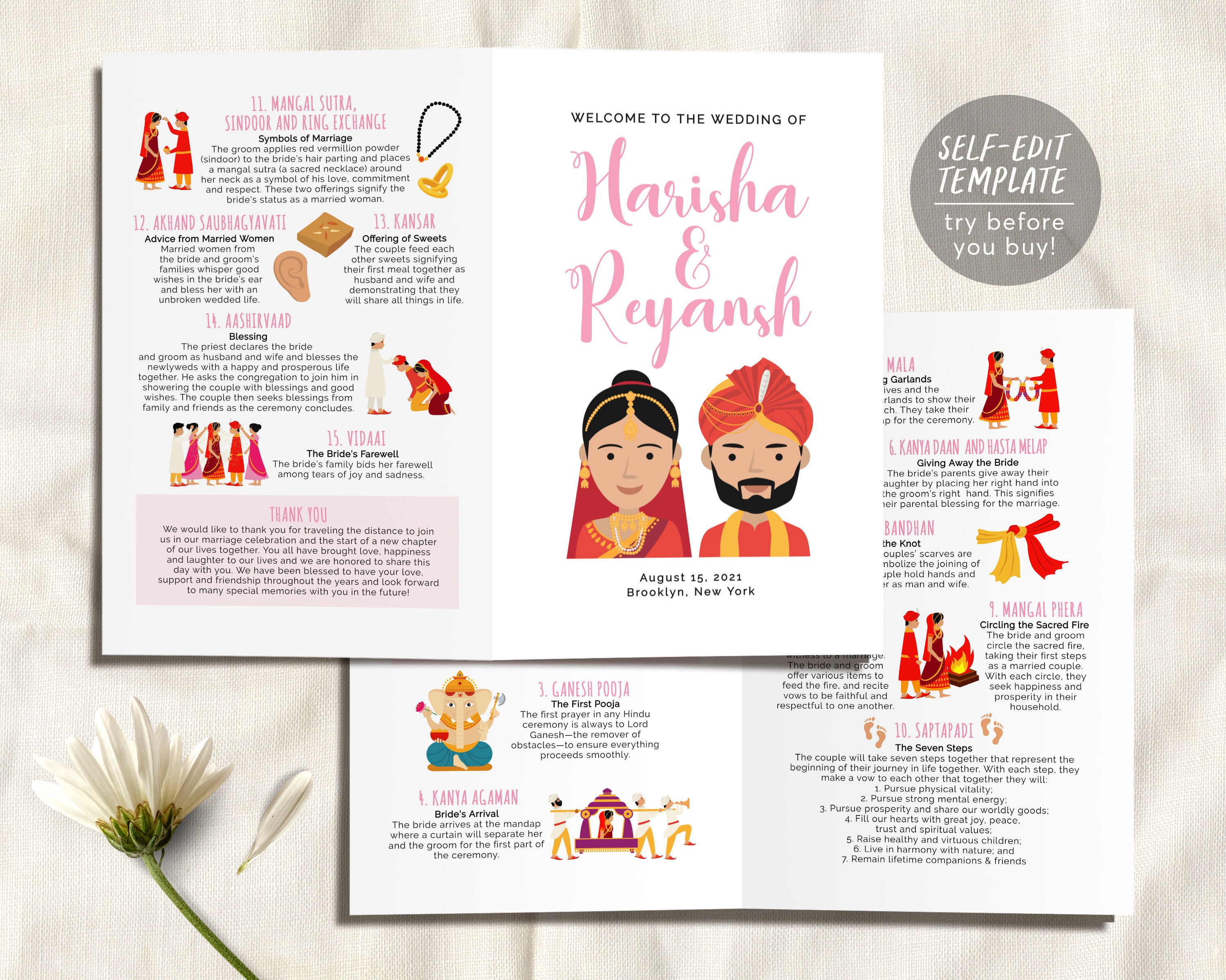 Editable Hindu Ceremony Program Indian Wedding Program