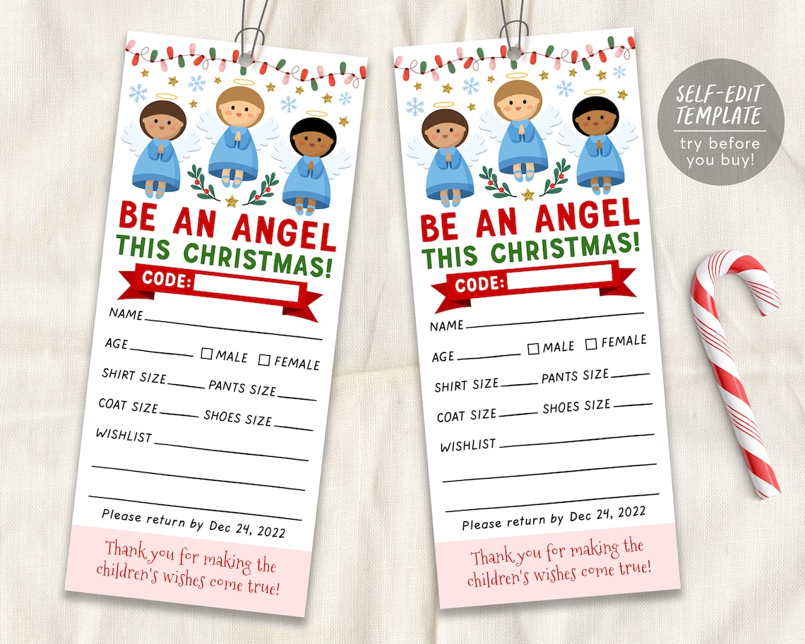 Christmas Giving Tree Gift Tag Editable Template Donation Etsy