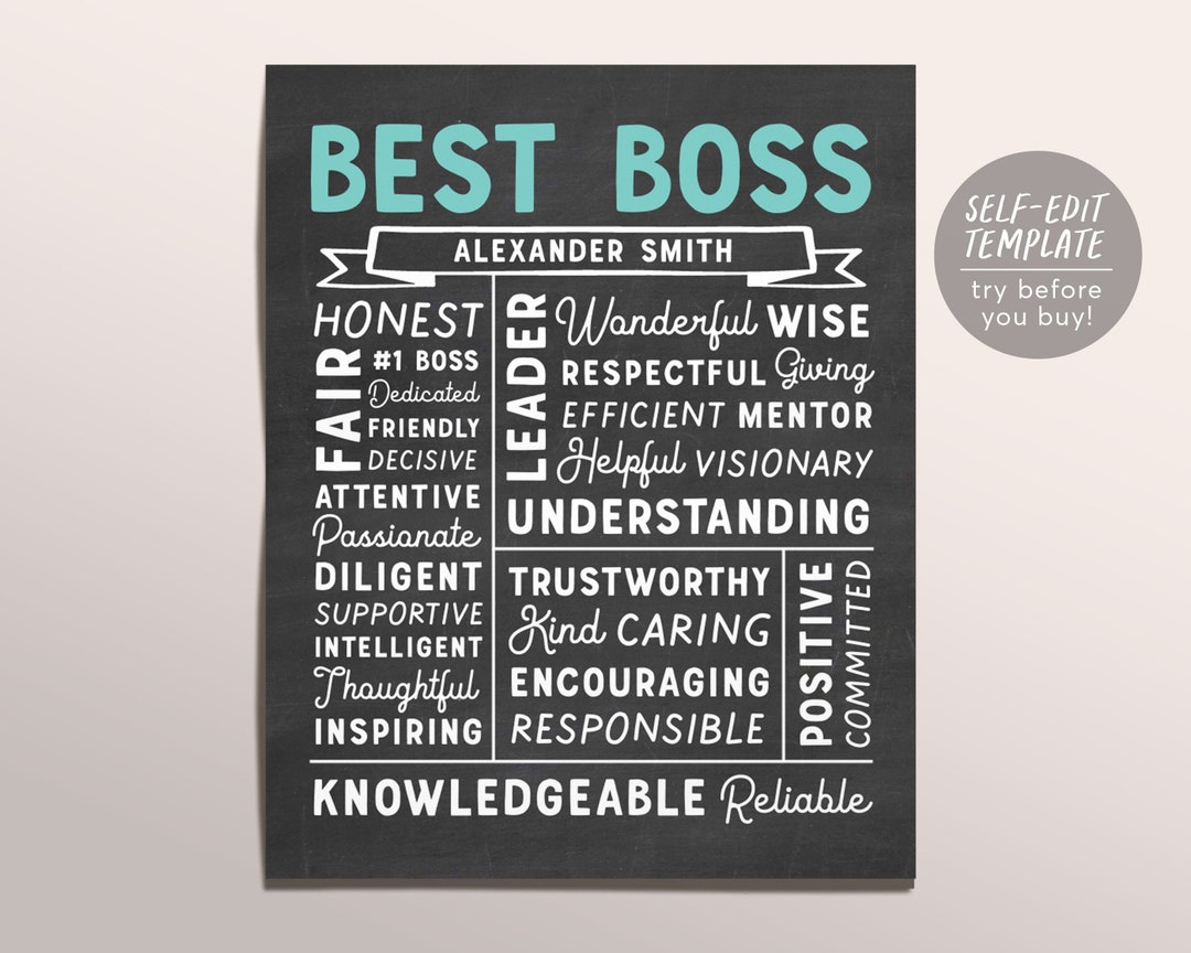 Editable Best Boss Chalkboard Gift Print Template, Unique Leader ...
