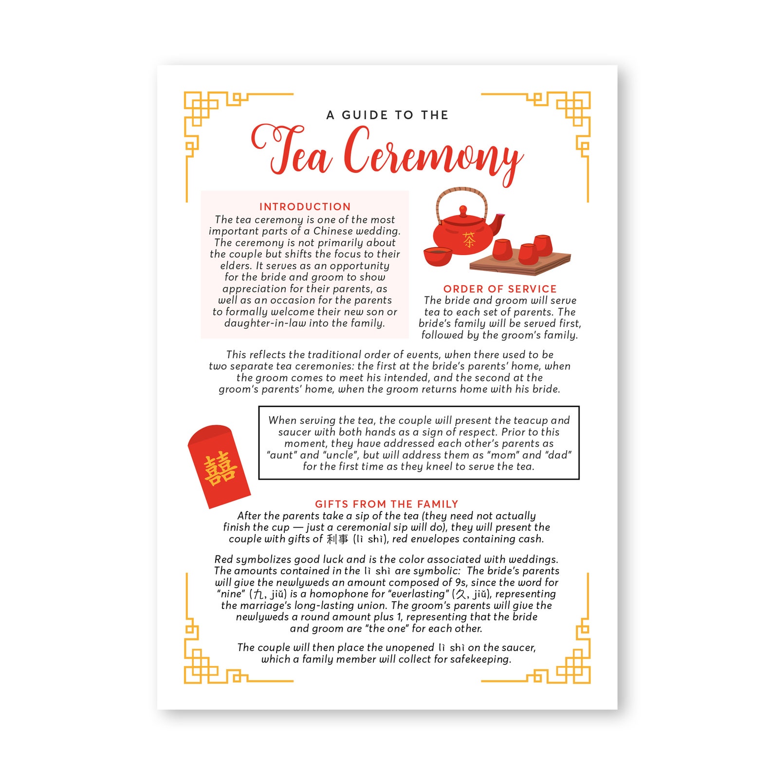 Chinese Wedding Program Chinese Tea Ceremony Chinese Wedding Etsy