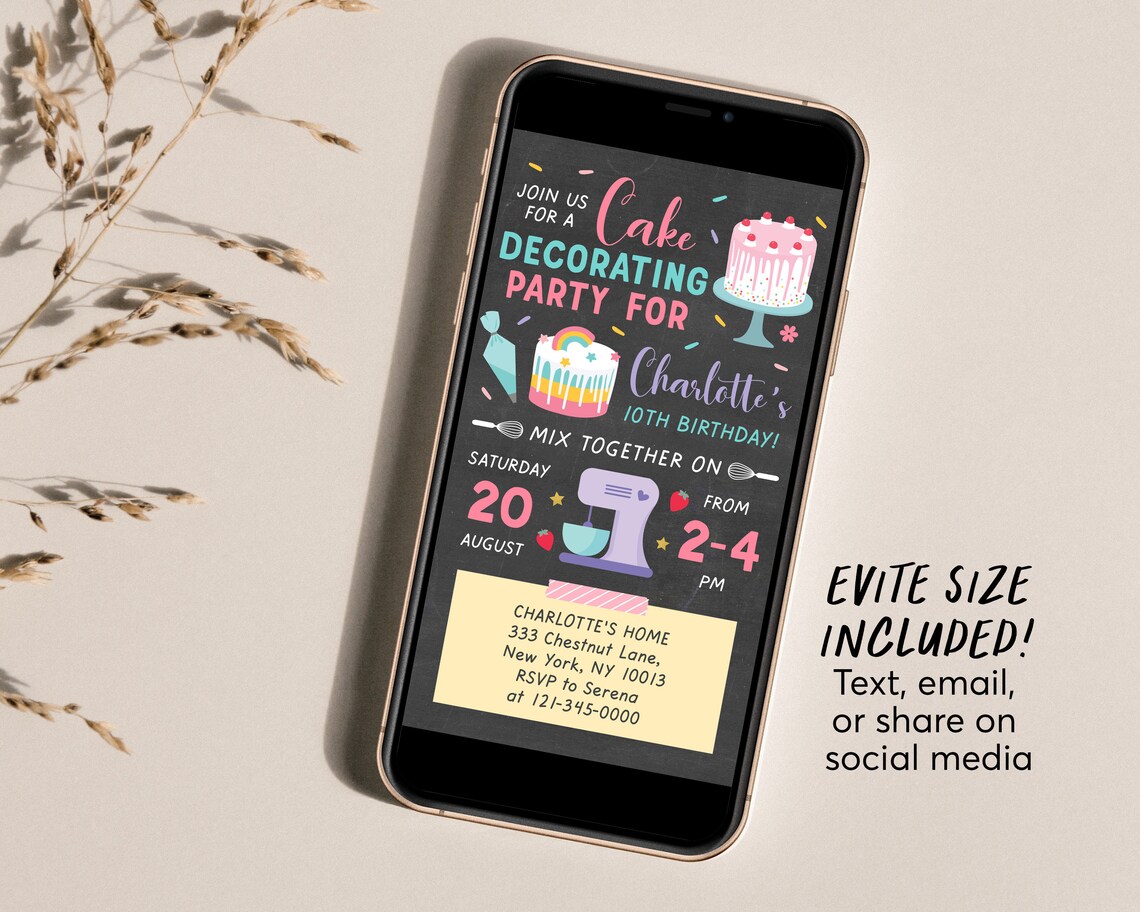 Cake Decorating Birthday Party Invitation Editable Template, Baking ...