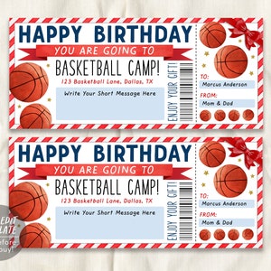 Basketball Camp Geschenk Karte bearbeitbare Vorlage, Geburtstag Überraschung Basketball Training Camp Sport Gutschein Fähigkeiten Klinik Coupon Zertifikat