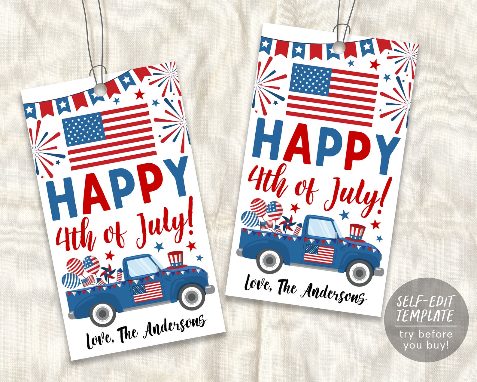 4th of July Favor Tags Editable Template, Patriotic Fourth of July ...