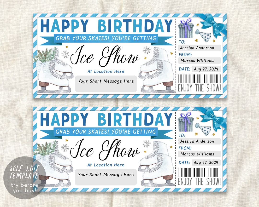 Ice Show Gift Voucher Editable Template, Birthday Surprise Ice Skating ...