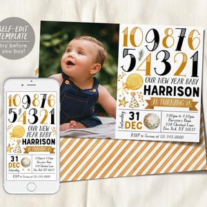 Countdown to One 1st Birthday Invitation With Photo Editable Template ...