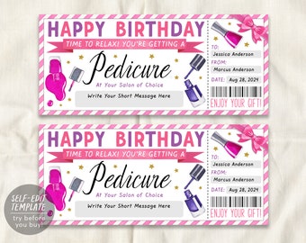 Pedicure Ticket Editable Template, Birthday Surprise Mani Pedi Gift Certificate, Nail Salon Spa Voucher Coupon Holiday Reveal Printable DIY