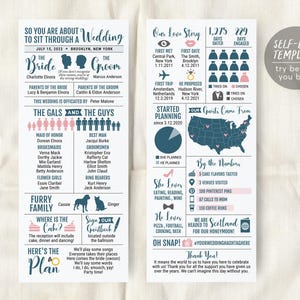 Infographic Wedding Program Editable Template, Long Reception Program, Funny Wedding Program Printable, Unique Modern Fun Ceremony Program