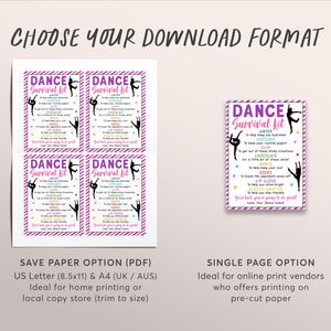 Dancer Survival Kit Gift Tags Editable Template, Dance Team Gift Idea ...
