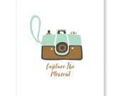 Travel Wanderlust Wall Art, Capture The Moment, Camera Print, Vintage Camera Illustration, Camera Art Print, Photographer Gift