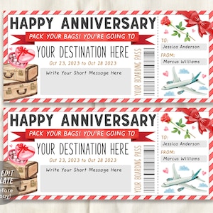 Surprise Boarding Pass Editable Template, Wedding Anniversary Trip Plane Ticket, Vacation Travel, Holiday Trip Reveal Flight Destination