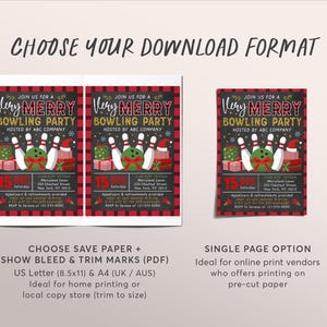 Holiday Bowling Party Invitation Editable Template, Christmas Xmas Company Staff Work Party Invite, Games Flannel Plaid Retro Buffalo Rustic image 4